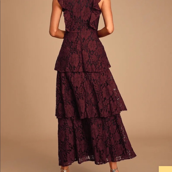 NWT Molinette Burgundy Lace Ruffle Tiered Sleeveless Maxi Dress - Picture 4 of 6